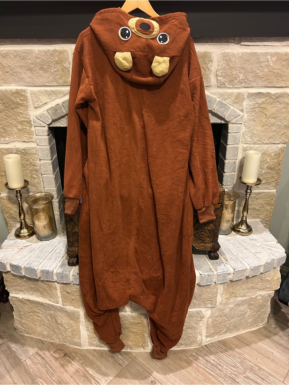 Adult Unisex Bear Hooded Onesie Costume with Tan Belly - Picture 4 of 7
